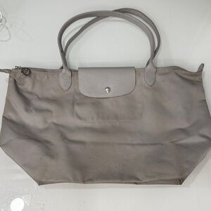 Longchamp Light Gray Le Pliage Nylon Tote with Top Flap - needs cleaning